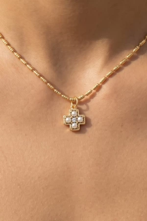 Mini Cross Pearl Pendant Necklace