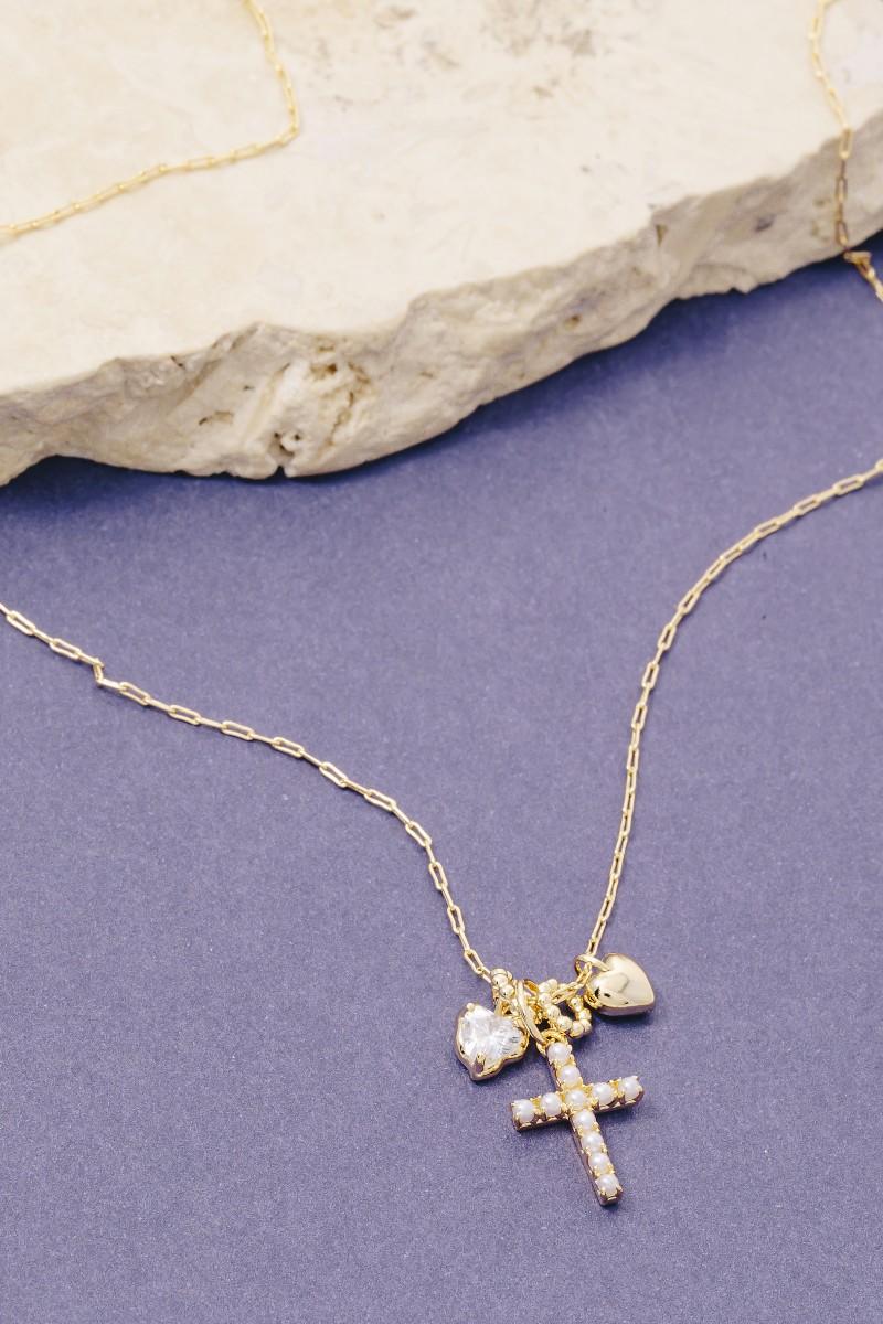 Heart And Cross Charms Chain Necklace