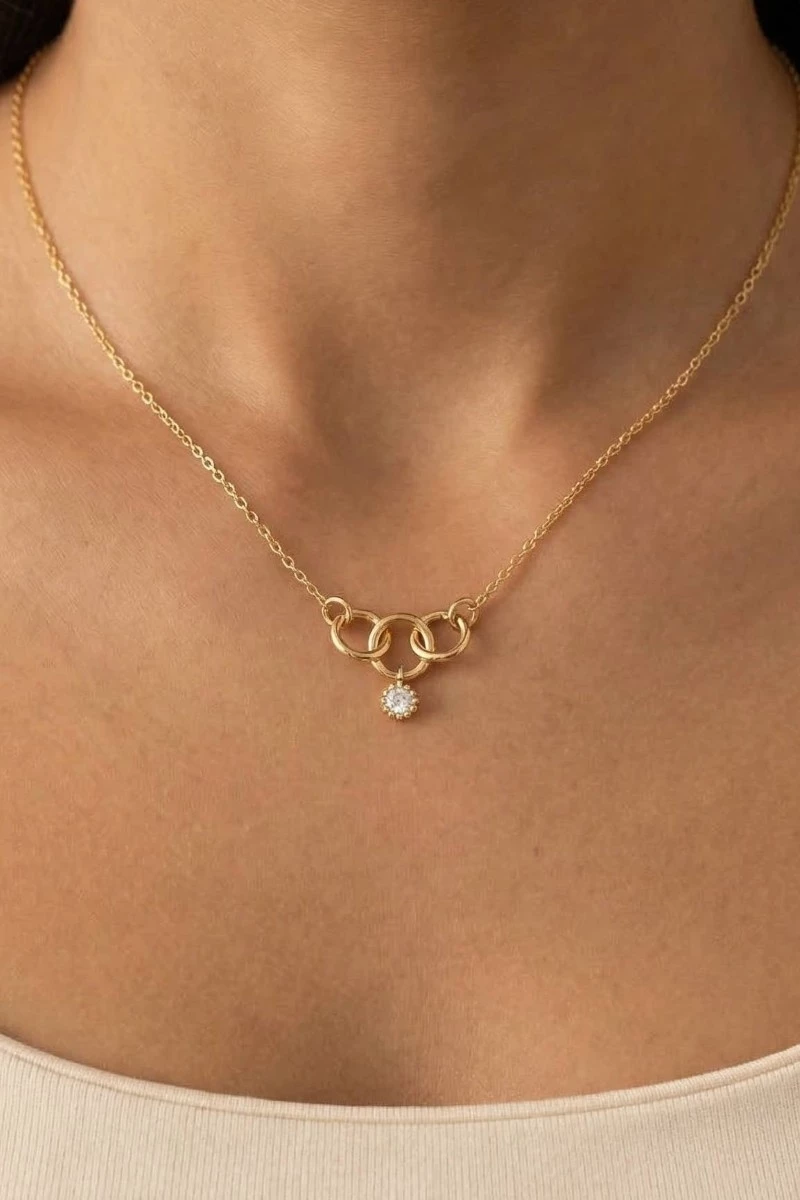 Mini Triple Ring Linked Charm Necklace