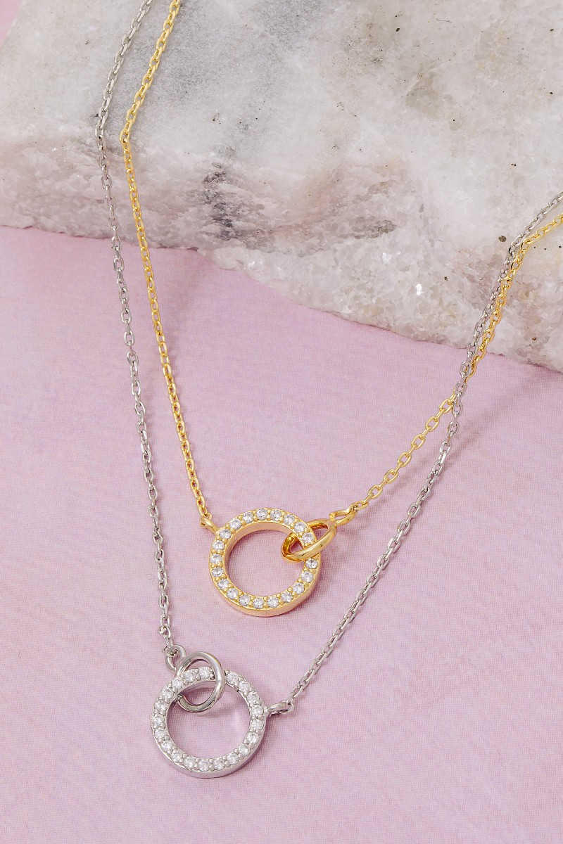 Pave Hoop Pendant Dainty Chain Necklace