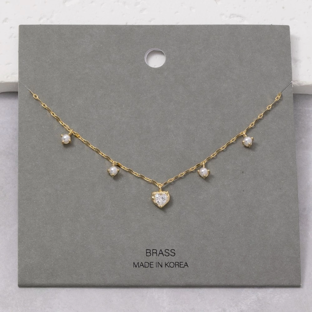 Cz Heart Station Necklace