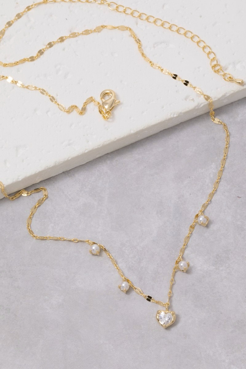 Cz Heart Station Necklace