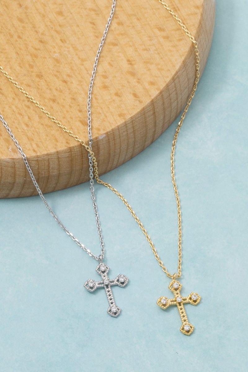 Gothic Cz Cross Pendant Necklace