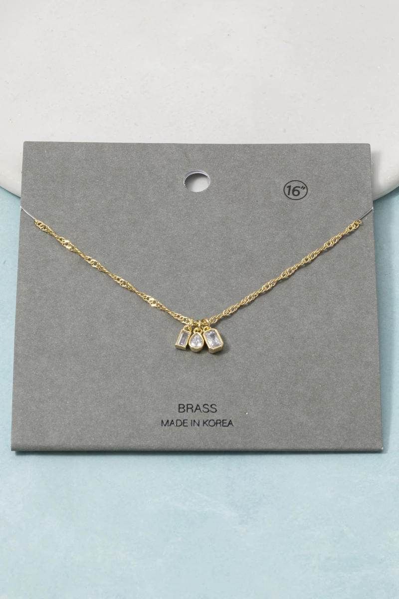 Triple Bezel Cz Baguette Charm Necklace