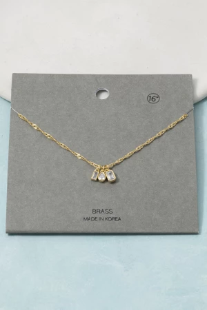 Triple Bezel Cz Baguette Charm Necklace
