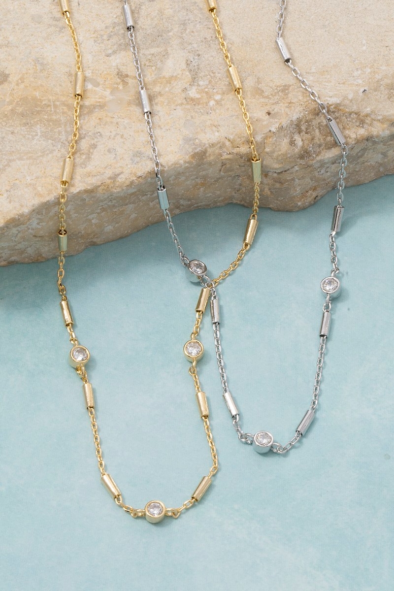 Cz Station Bar Chain Necklace