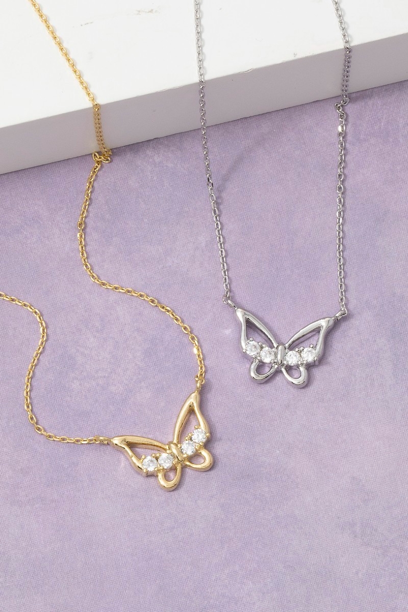 Open Butterfly Cz Pendant Necklace