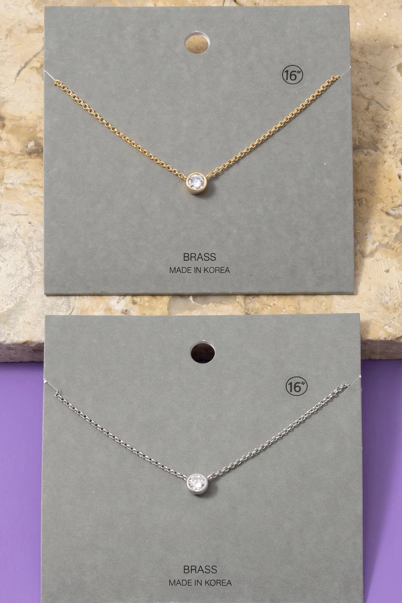 Dainty Bezel Cz Solitaire Pendant Necklace