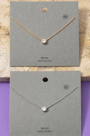 Dainty Bezel Cz Solitaire Pendant Necklace