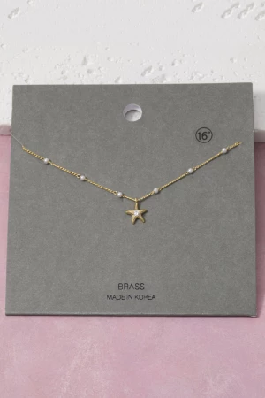 Pearl Station Cz Starfish Necklace
