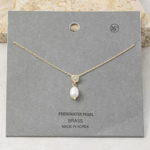 Bezel Cz And Freshwater Pearl Drop Necklace