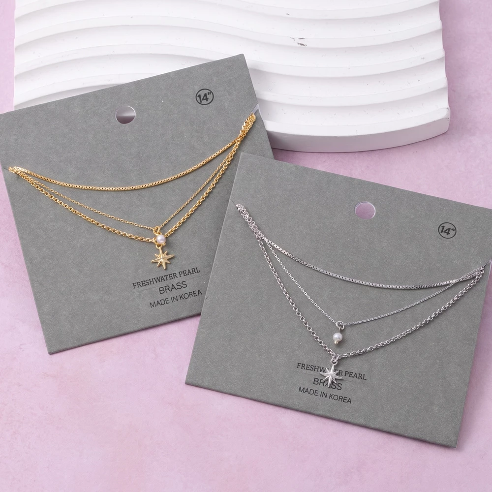 Layered North Star And Pearl Charm Necklace