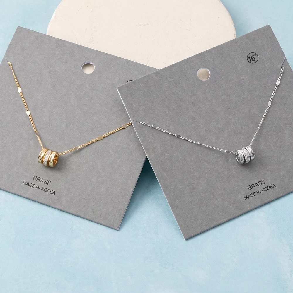 Triple Ring Charm Station Chain Necklace