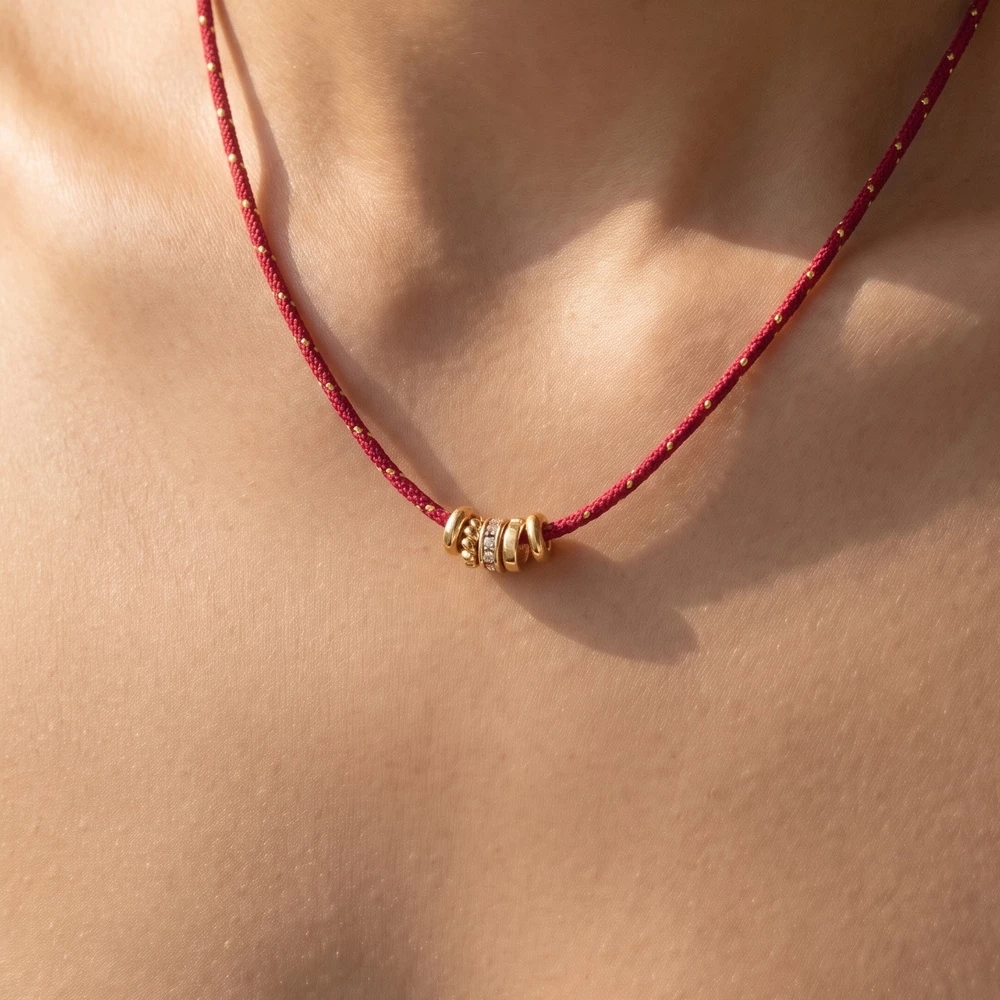 Cord Necklace With Pave Cz Rondelle Beads