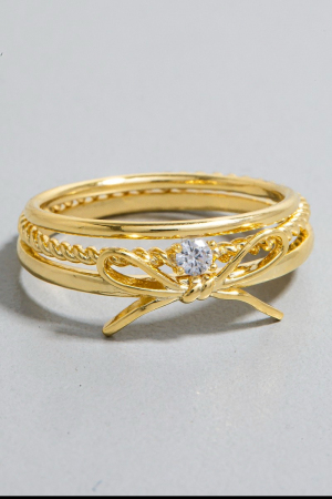 3Pc Bow And Cz Band Rings Set