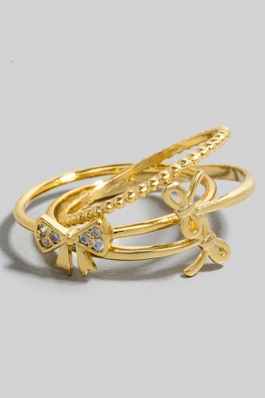 3Pc Cz Bow Ties Station Band Rings Set