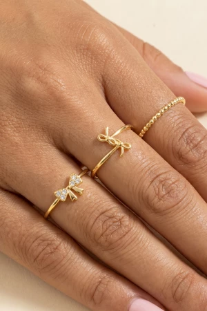 Cz Bow And Twist Band Stackable Ring Set