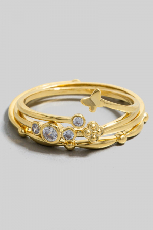 3Pc Mixed Clover And Butterflies Band Rings Set