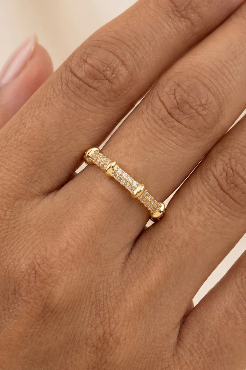 Pave Cz Bamboo Stackable Band Ring