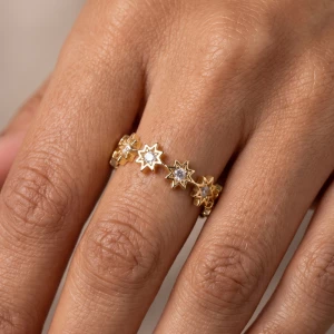 Cz Starburst Station Band Ring