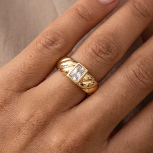 Croissant Dome Ring With Bezel Set Cz