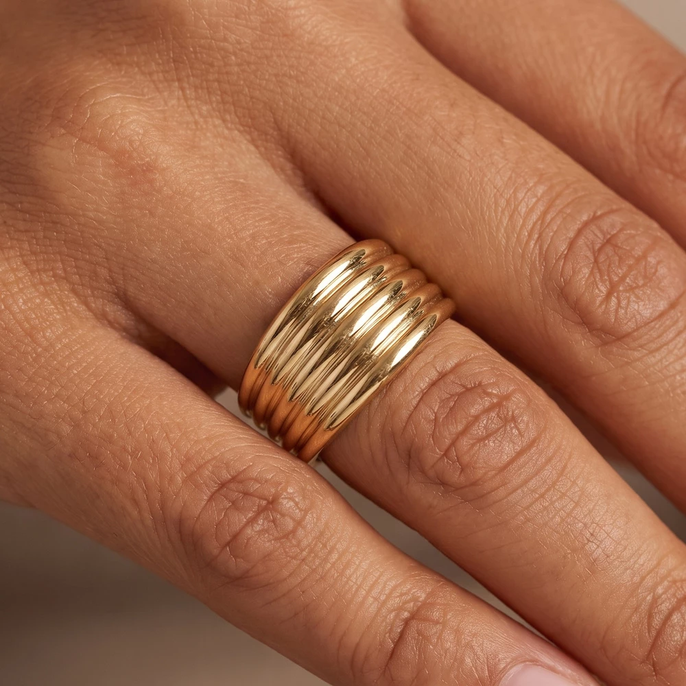 Wide Ribbed Multi Row Dome Ring