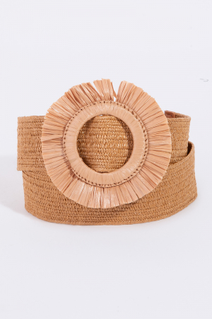 Circle Buckle Fringe Straw Belt