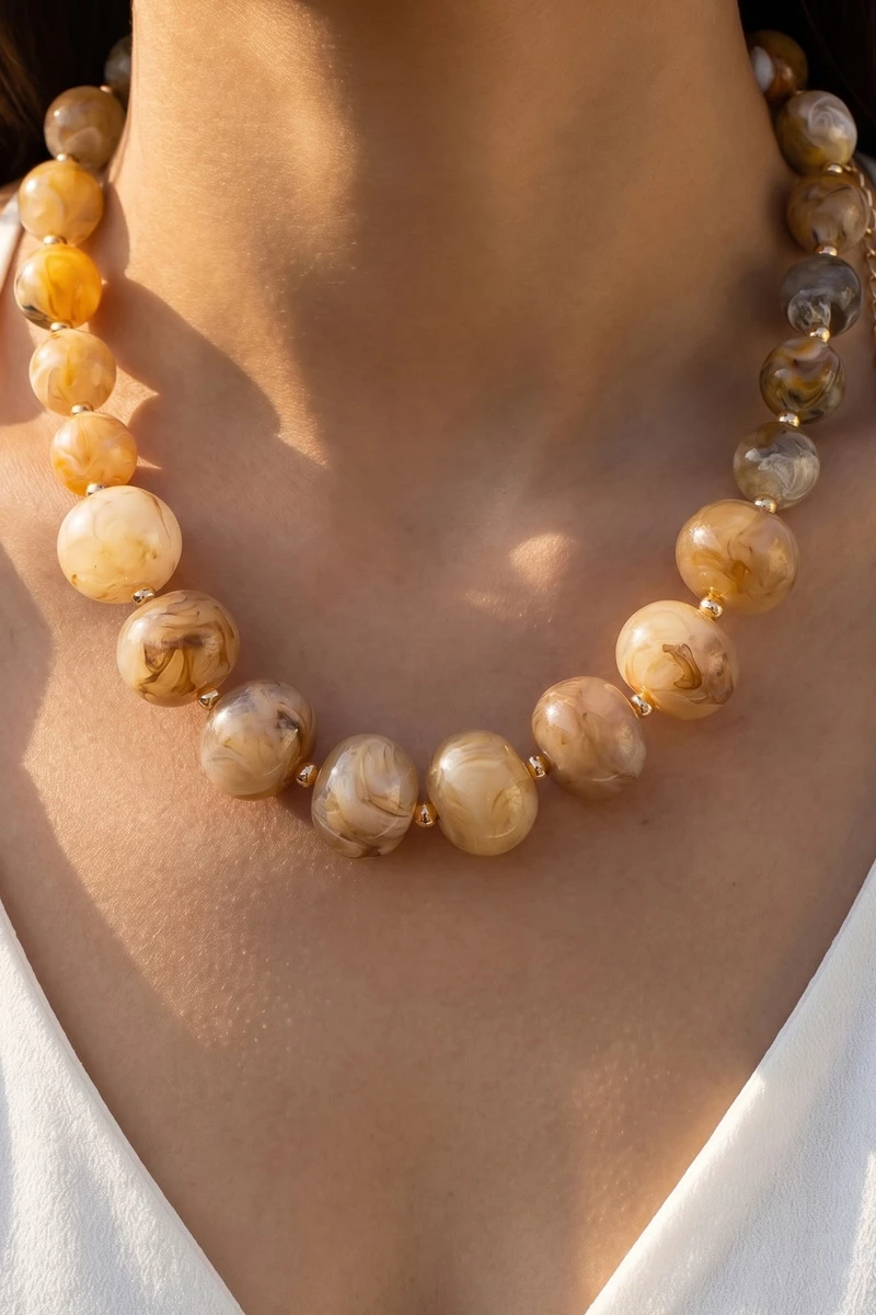 Graduated Round Resin Bead Strand Necklace