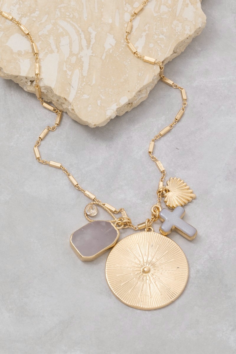 Cross Heart And Coin Pendants Necklace