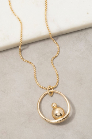 Gold Orb Circle Pendant Long Necklace