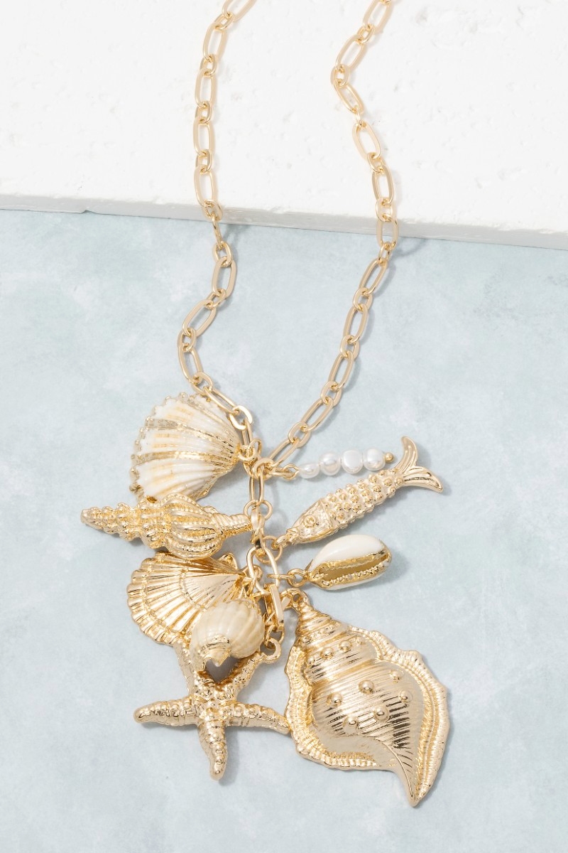 Gold Sea Charm Cluster Chain Necklace