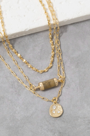 Triple Layer Gold Stone Pendant Necklace