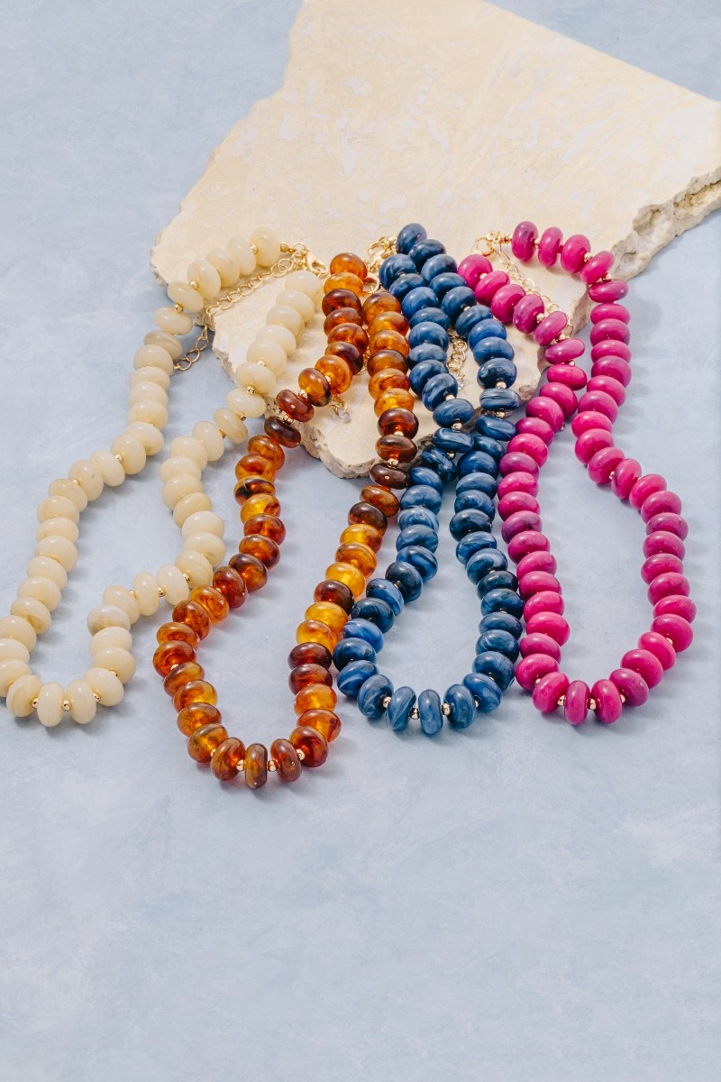 Marble Resin Disc Beaded Necklace