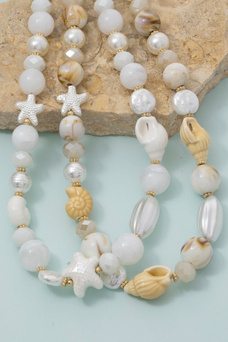 Pearl Shell And Faceted Glass Beaded Necklace