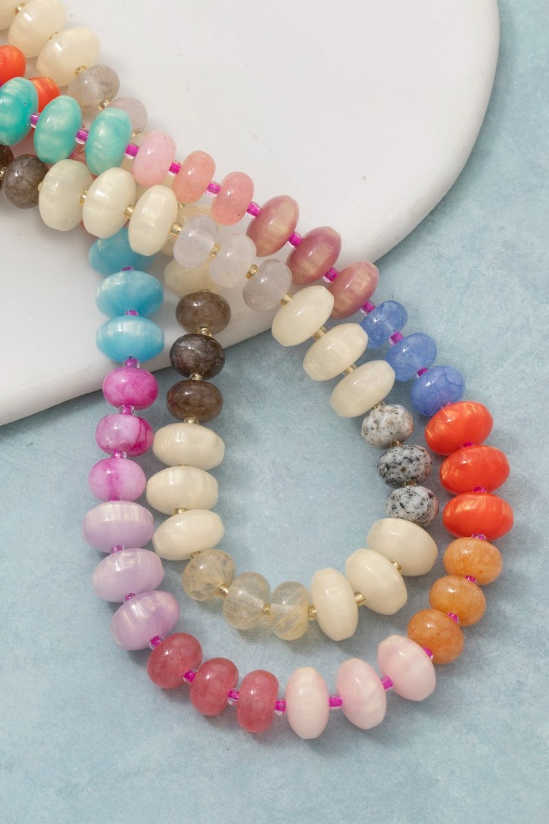 Mixed Glass And Resin Disc Beaded Necklace