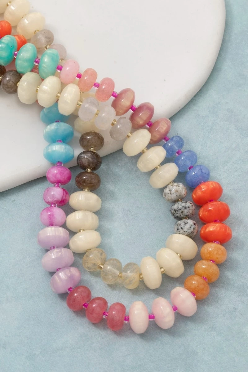 Mixed Glass And Resin Disc Beaded Necklace