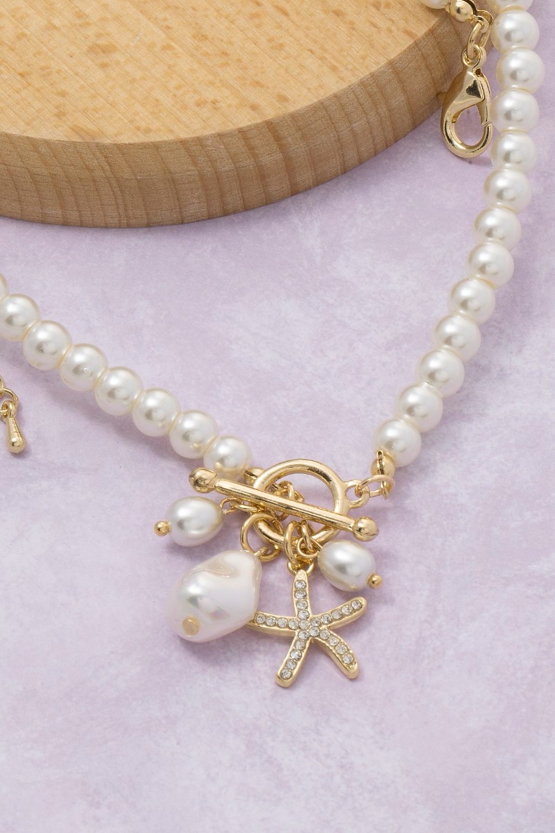Starfish And Pearl Pendants Beaded Necklace
