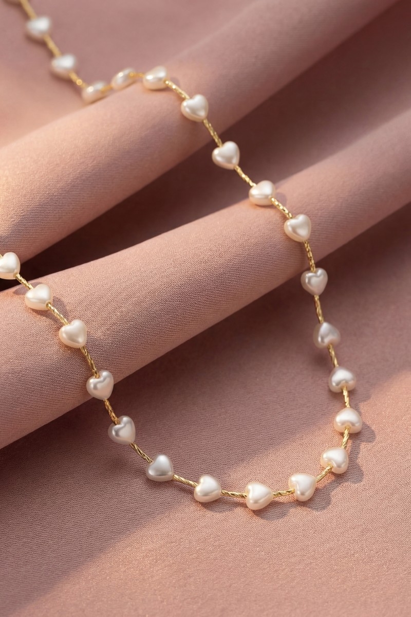 Station Pearl Hearts And Twisted Tube Necklace