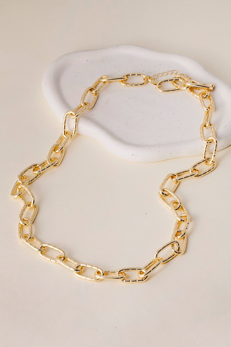 Long Textured Oval Link Chain Necklace