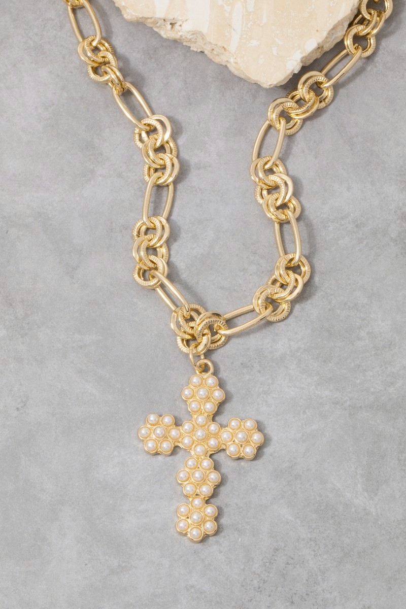 Pearl Cross Pendant Chain Necklace