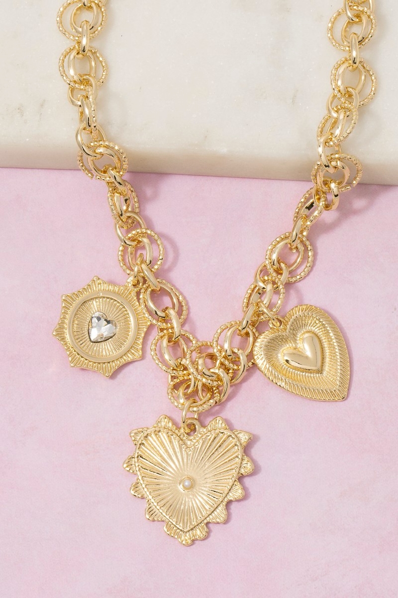 Gold Heart Charm Chain Necklace