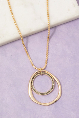 Gold Double Circle Long Pendant Necklace