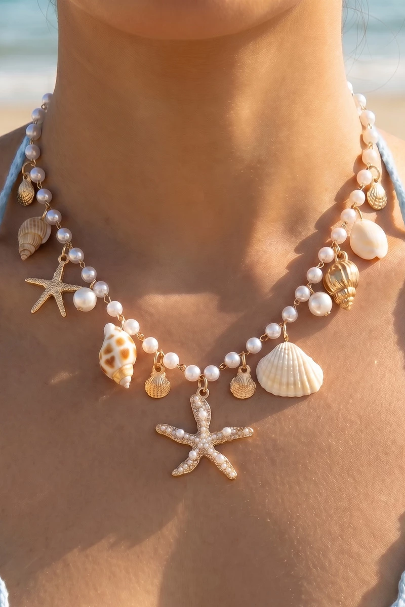 Pearl And Shell Charm Starfish Necklace