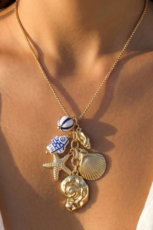Coastal Multi Charm Starfish Shell Chain Necklace