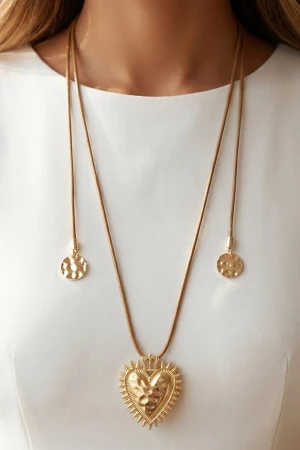 Suede Cord Heart Pendant Wrap Necklace