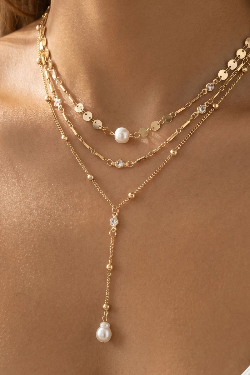 Layered Pearl Cz Lariat Drop Necklace