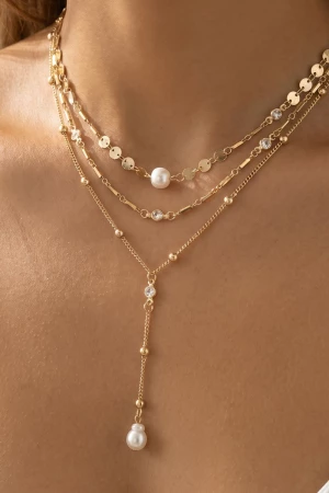 Layered Pearl Cz Lariat Drop Necklace
