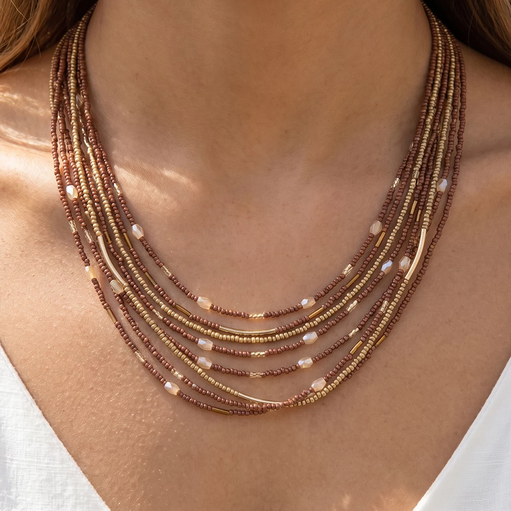 Multi Strand Seed Bead Layered Necklace