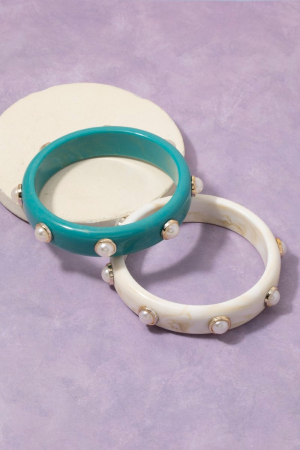 Marble Resin Heart Pearl Studded Bangle Bracelet