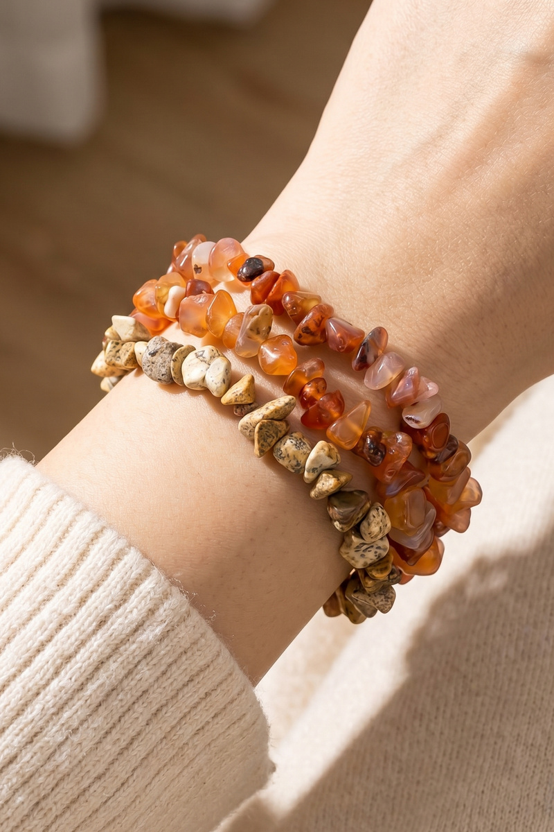 Semi Precious Stone Chip Stretch Bracelet Set